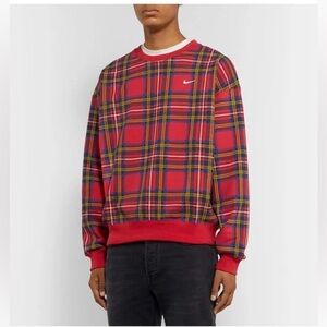 Nike | Mens Plaid Swoosh Stripe Crewneck Sweatshirt University Red Colourway Med